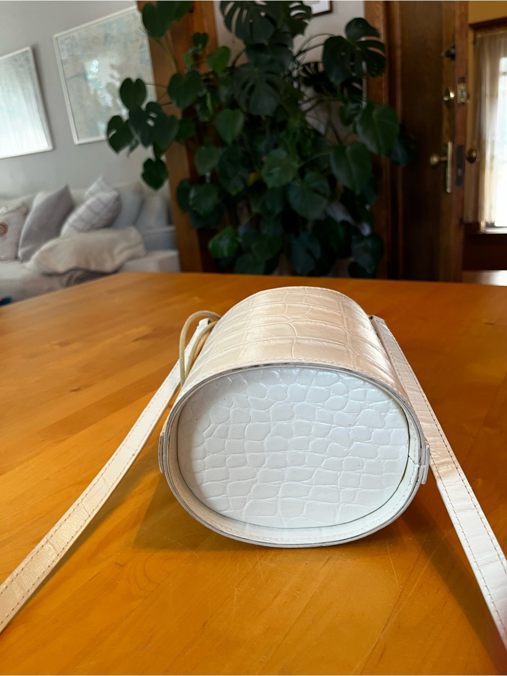 Staud | White Croc-Embossed Bucket Bag with Top Handle - Picture 4 of 8